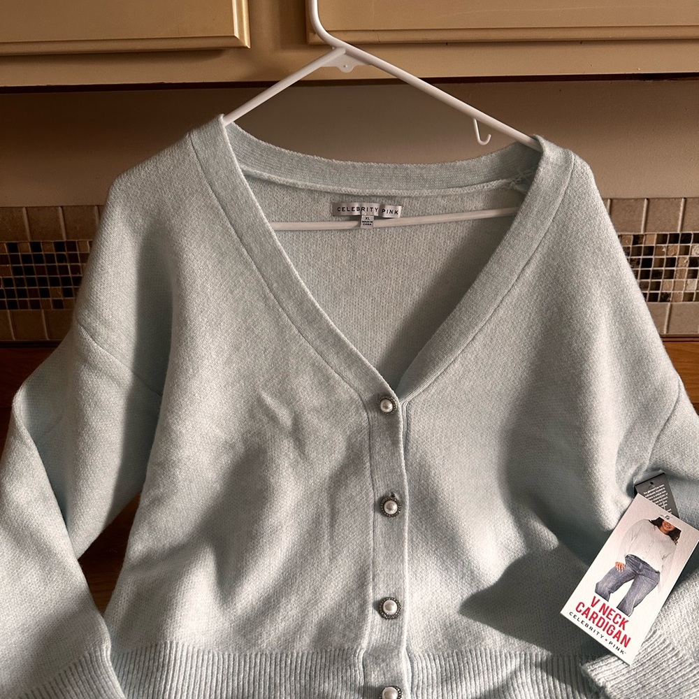 Celebrity Pink Soft Blue pearl Button-Up Cardigan - Picture 6 of 14